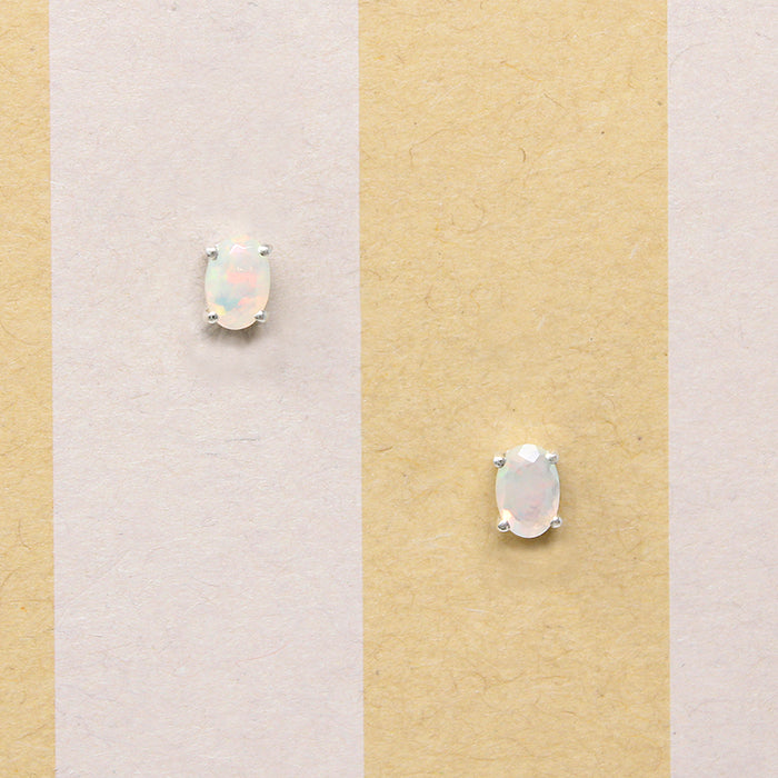 Iridescent Opals in Sterling Silver Artisan Stud Earrings