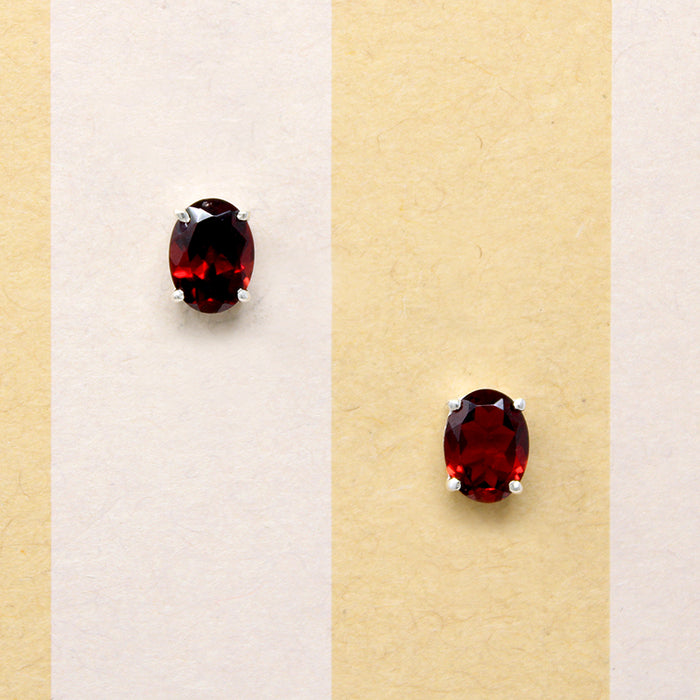 Decadent Red Garnet in Sterling Silver Artisan Stud Earrings