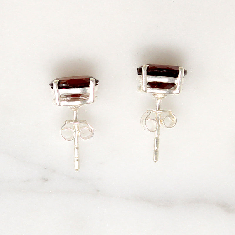 Decadent Red Garnet in Sterling Silver Artisan Stud Earrings