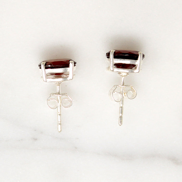 Decadent Red Garnet in Sterling Silver Artisan Stud Earrings