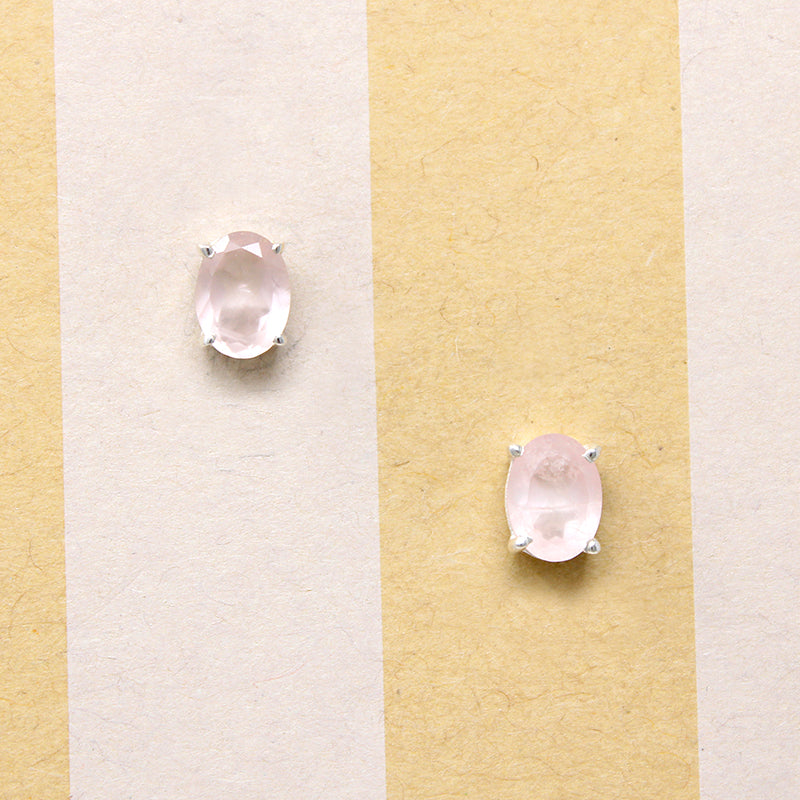 Pretty in Pink Quartz in Sterling Silver Artisan Stud Earrings