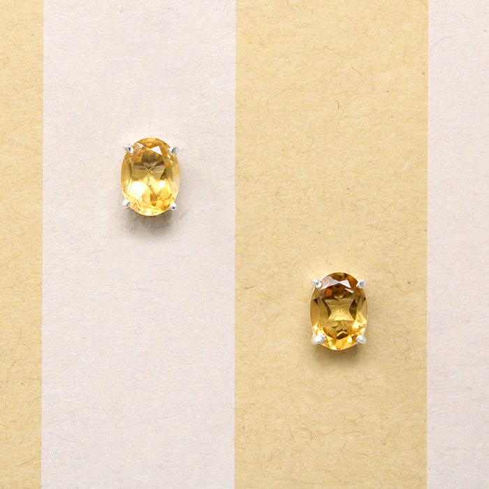 Sunny Citrine in Sterling Silver Artisan Stud Earrings