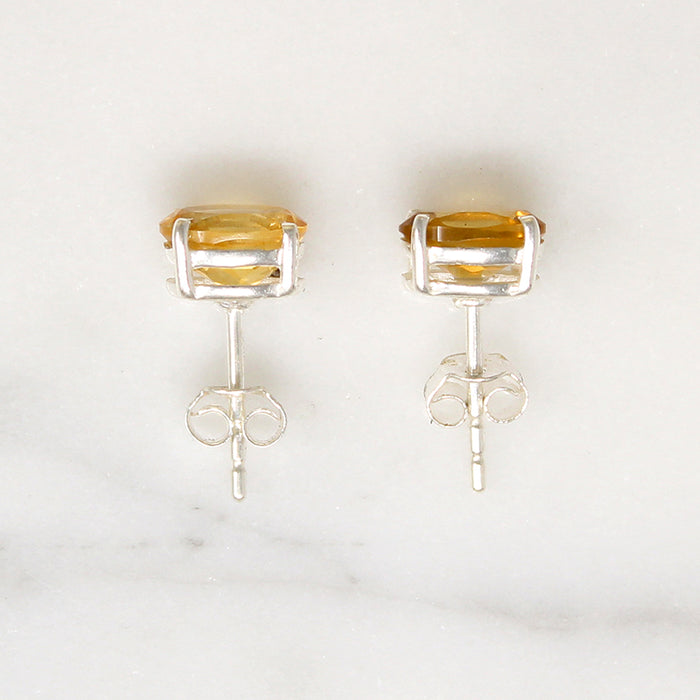 Sunny Citrine in Sterling Silver Artisan Stud Earrings
