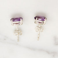 Purple Amethyst in Sterling Silver Artisan Stud Earrings