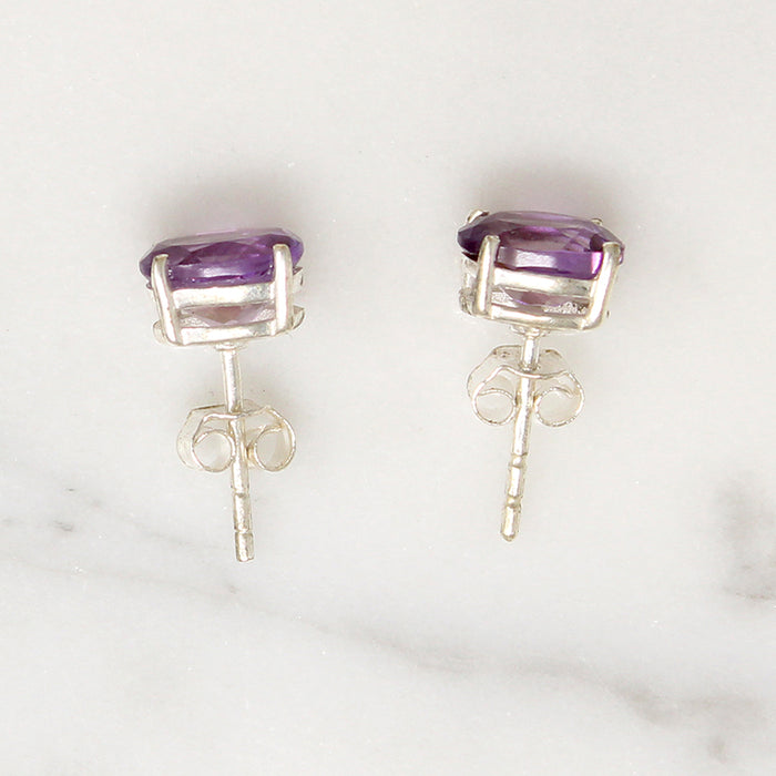 Purple Amethyst in Sterling Silver Artisan Stud Earrings