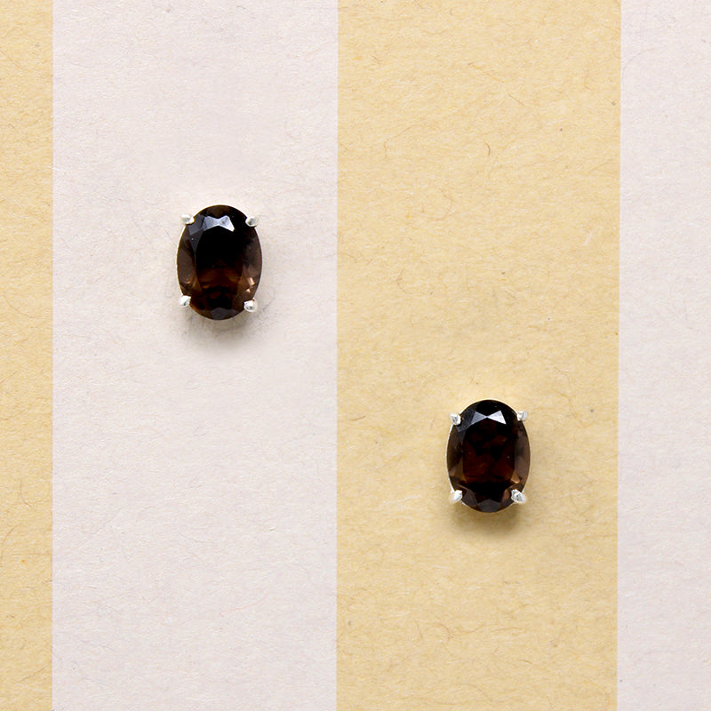 Subtle Smoky Quartz in Sterling Silver Artisan Stud Earrings