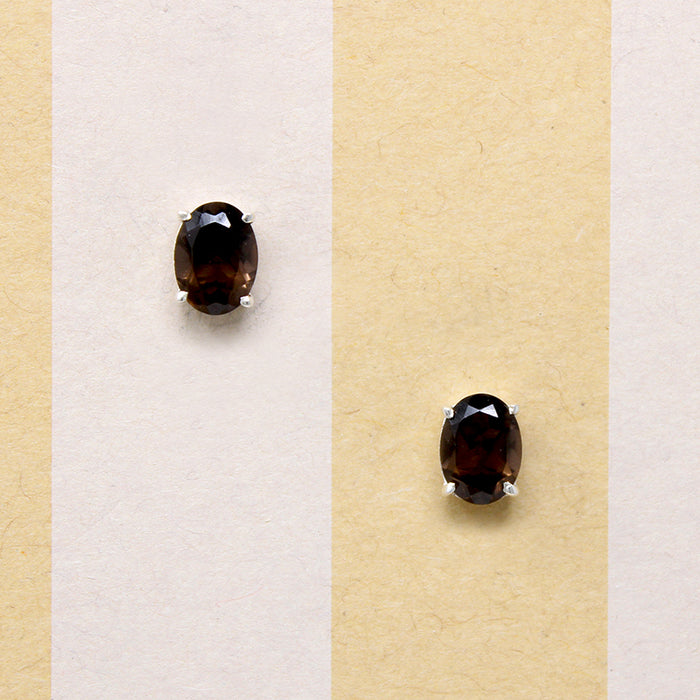 Subtle Smoky Quartz in Sterling Silver Artisan Stud Earrings