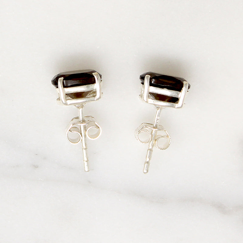 Subtle Smoky Quartz in Sterling Silver Artisan Stud Earrings