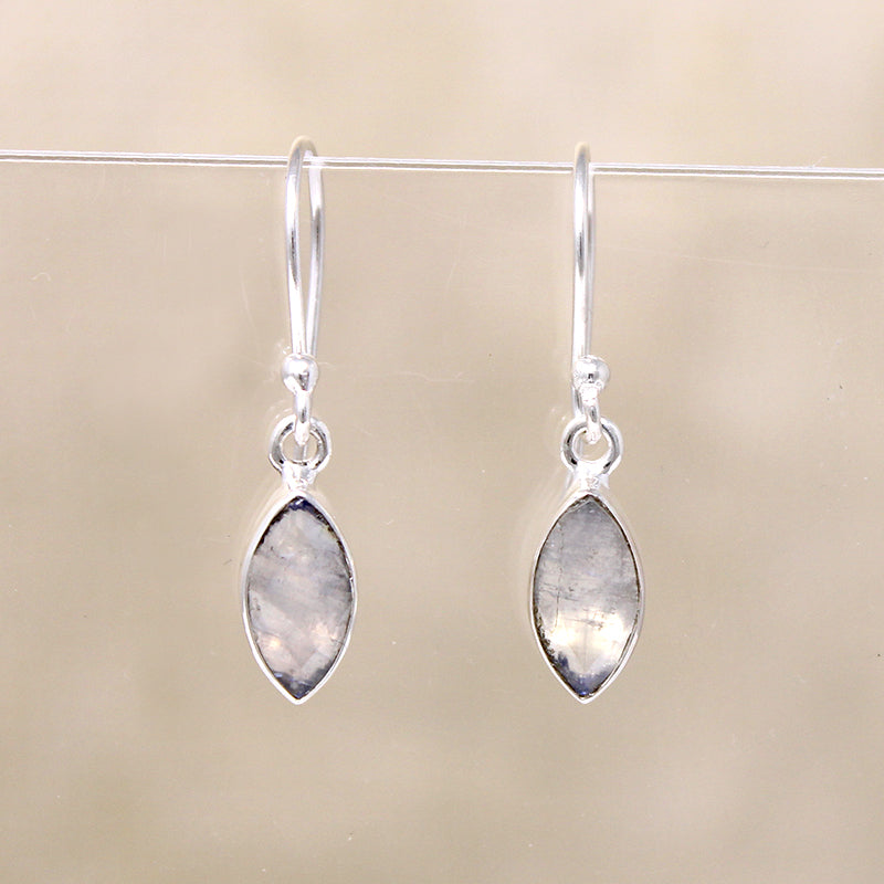 Labradorite Navette Sterling Silver Artisan Drop Earrings
