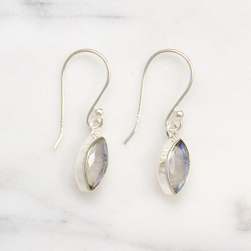 Labradorite Navette Sterling Silver Artisan Drop Earrings