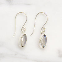 Labradorite Navette Sterling Silver Artisan Drop Earrings