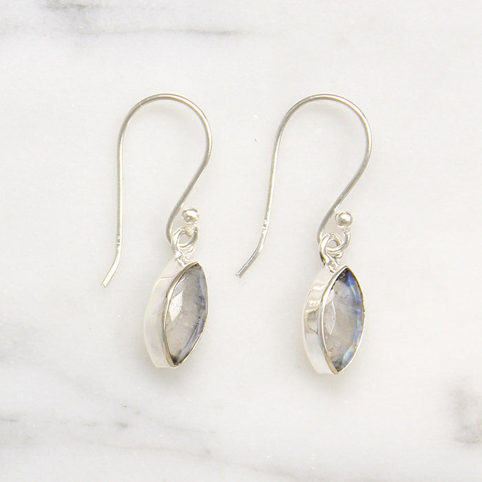 Labradorite Navette Sterling Silver Artisan Drop Earrings