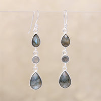 Sultry Labradorite & Sterling Silver Artisan Dangle Earrings