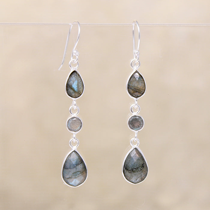 Sultry Labradorite & Sterling Silver Artisan Dangle Earrings