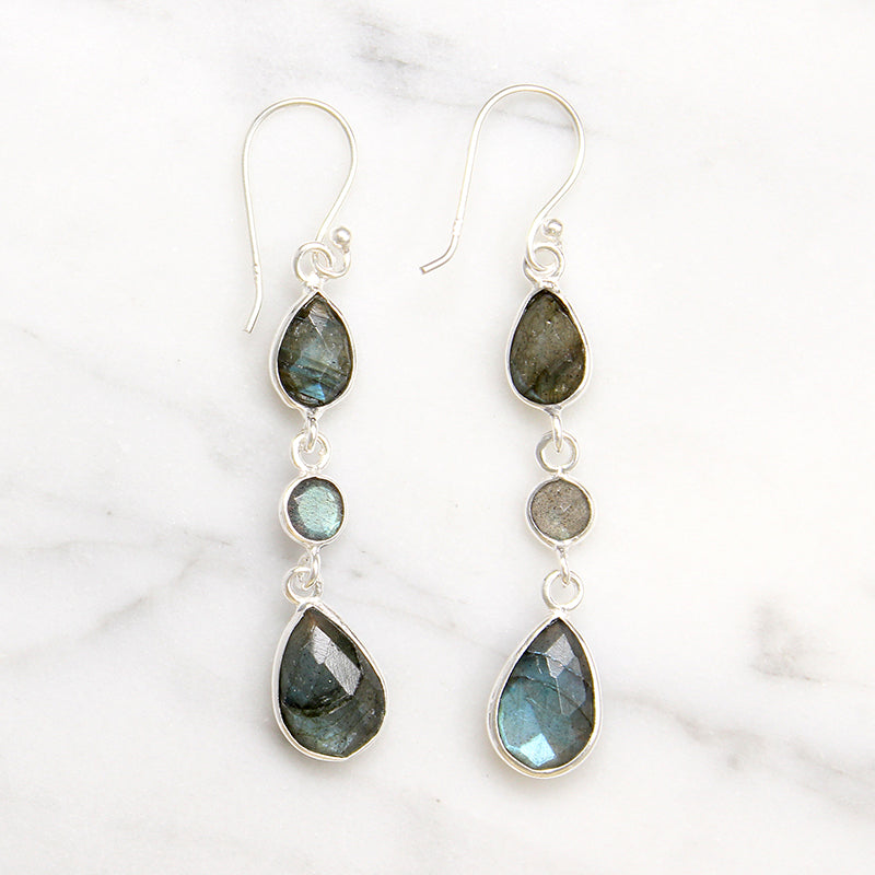 Sultry Labradorite & Sterling Silver Artisan Dangle Earrings