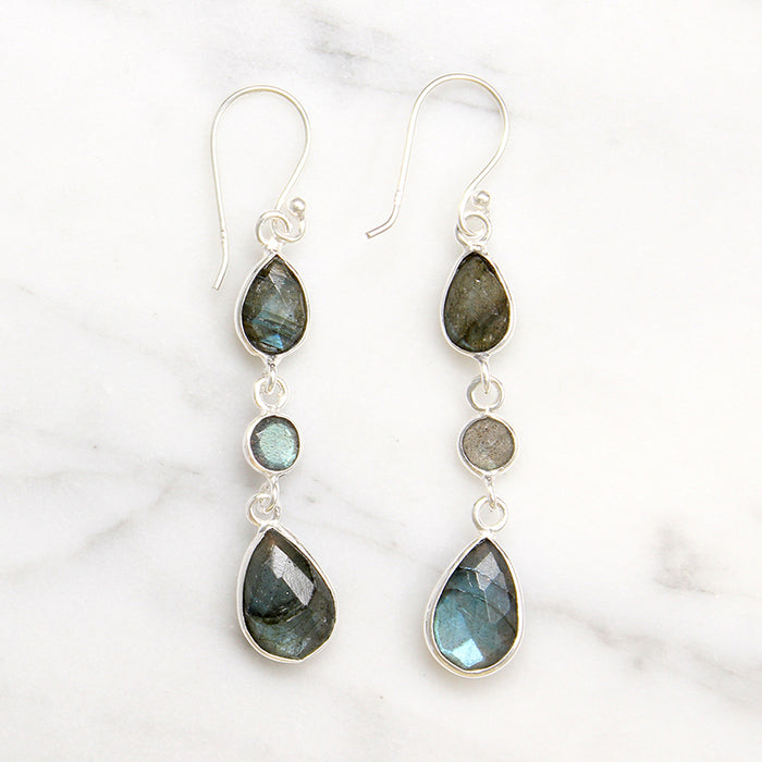Sultry Labradorite & Sterling Silver Artisan Dangle Earrings
