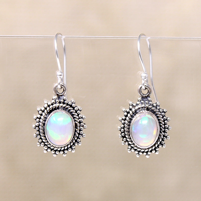 Iridescent Opal Sterling Silver Drop Artisan Earrings