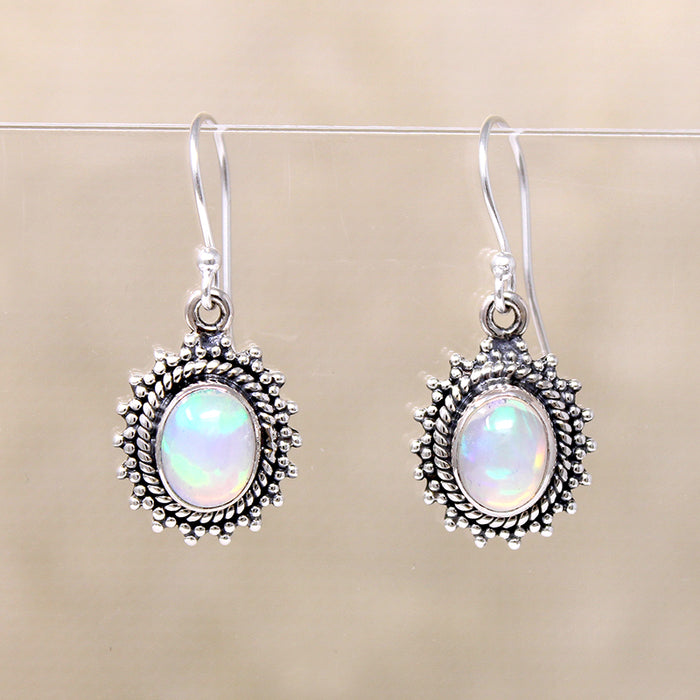 Iridescent Opal Sterling Silver Drop Artisan Earrings