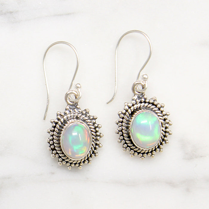Iridescent Opal Sterling Silver Drop Artisan Earrings