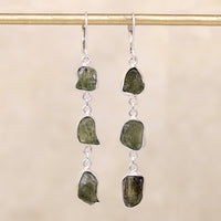 Dramatic Green Tourmaline & Sterling Dangle Artisan Earrings