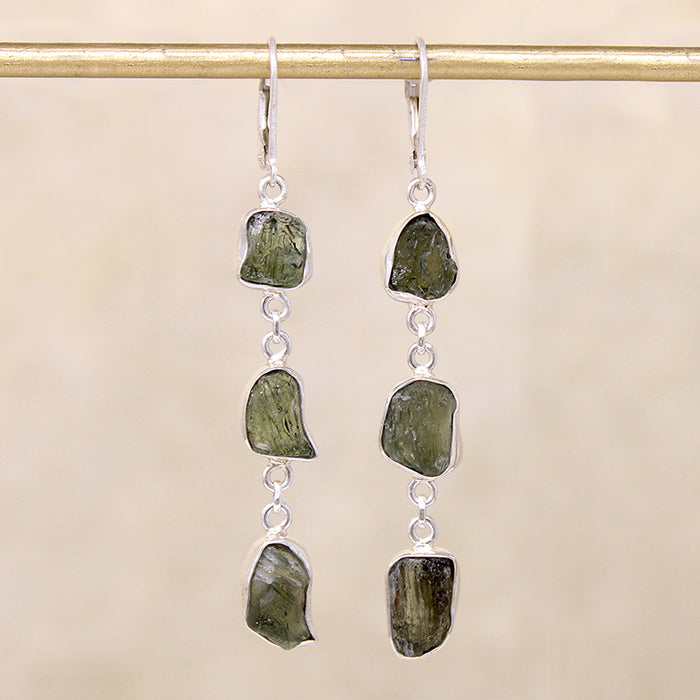 Dramatic Green Tourmaline & Sterling Dangle Artisan Earrings