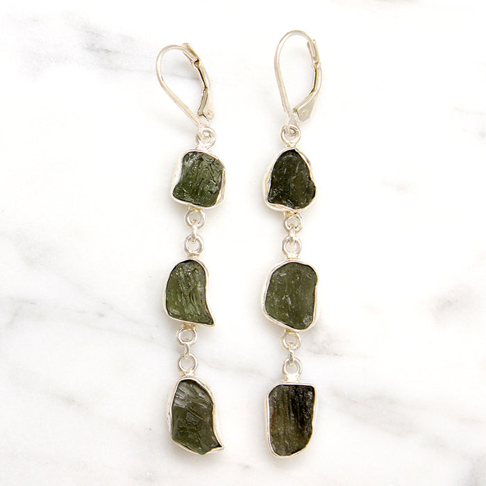 Dramatic Green Tourmaline & Sterling Dangle Artisan Earrings