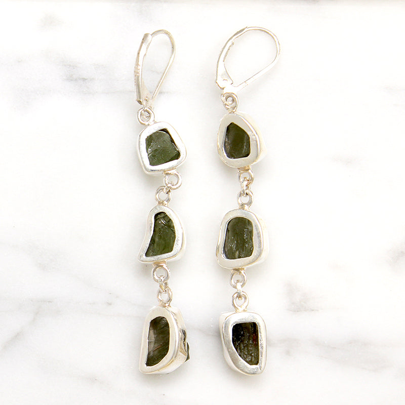 Dramatic Green Tourmaline & Sterling Dangle Artisan Earrings