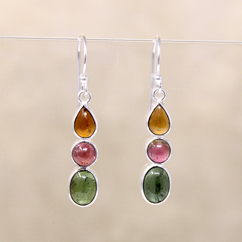 Colorful Tourmaline & Sterling Silver Artisan Drop Earrings