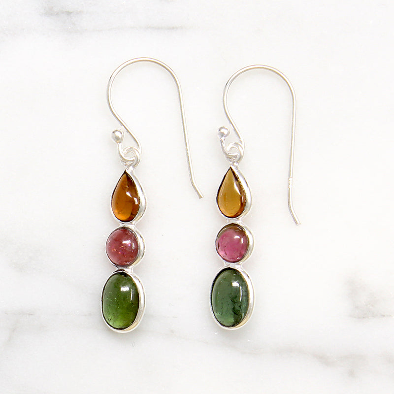 Colorful Tourmaline & Sterling Silver Artisan Drop Earrings