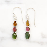 Colorful Tourmaline & Sterling Silver Artisan Drop Earrings