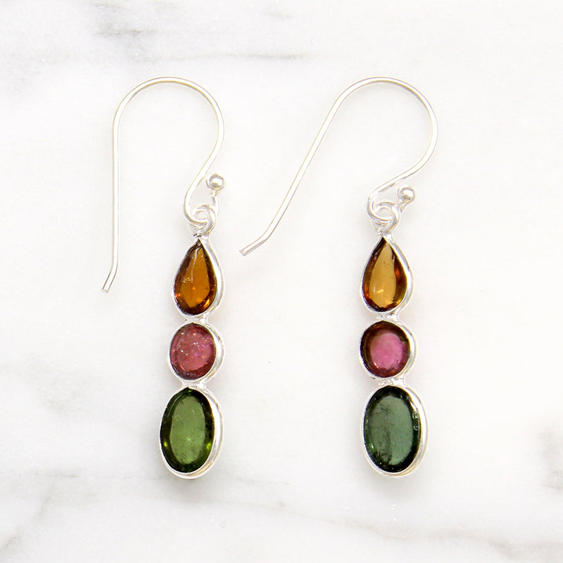 Colorful Tourmaline & Sterling Silver Artisan Drop Earrings