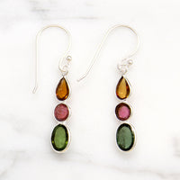 Colorful Tourmaline & Sterling Silver Artisan Drop Earrings
