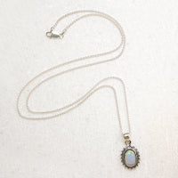 Shimmering Opal in Silver Beaded Halo Artisan Necklace