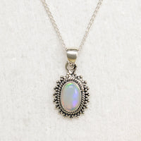 Shimmering Opal in Silver Beaded Halo Artisan Necklace