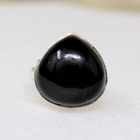 Fat Black Stone Teardrop in Sterling Silver Artisan Ring