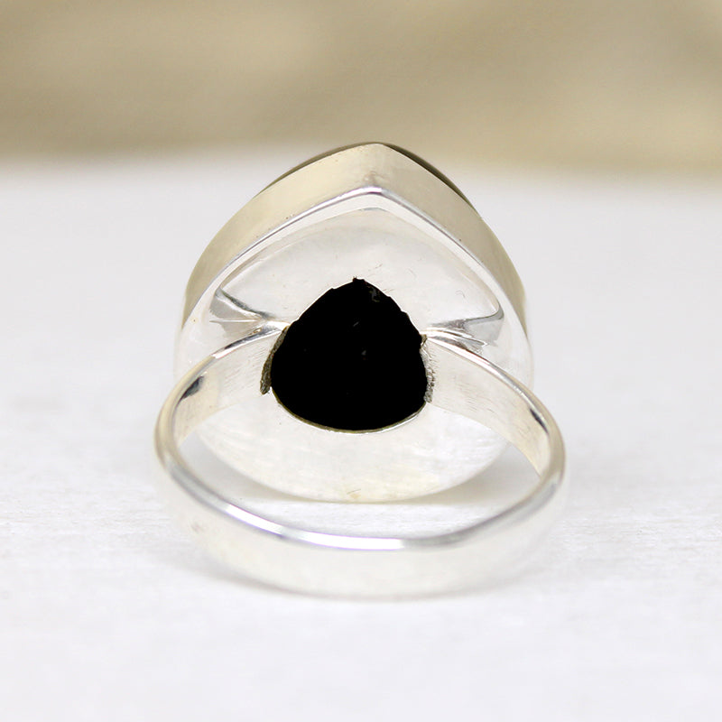 Fat Black Stone Teardrop in Sterling Silver Artisan Ring