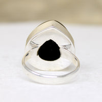 Fat Black Stone Teardrop in Sterling Silver Artisan Ring