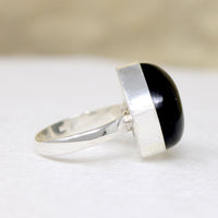 Fat Black Stone Teardrop in Sterling Silver Artisan Ring