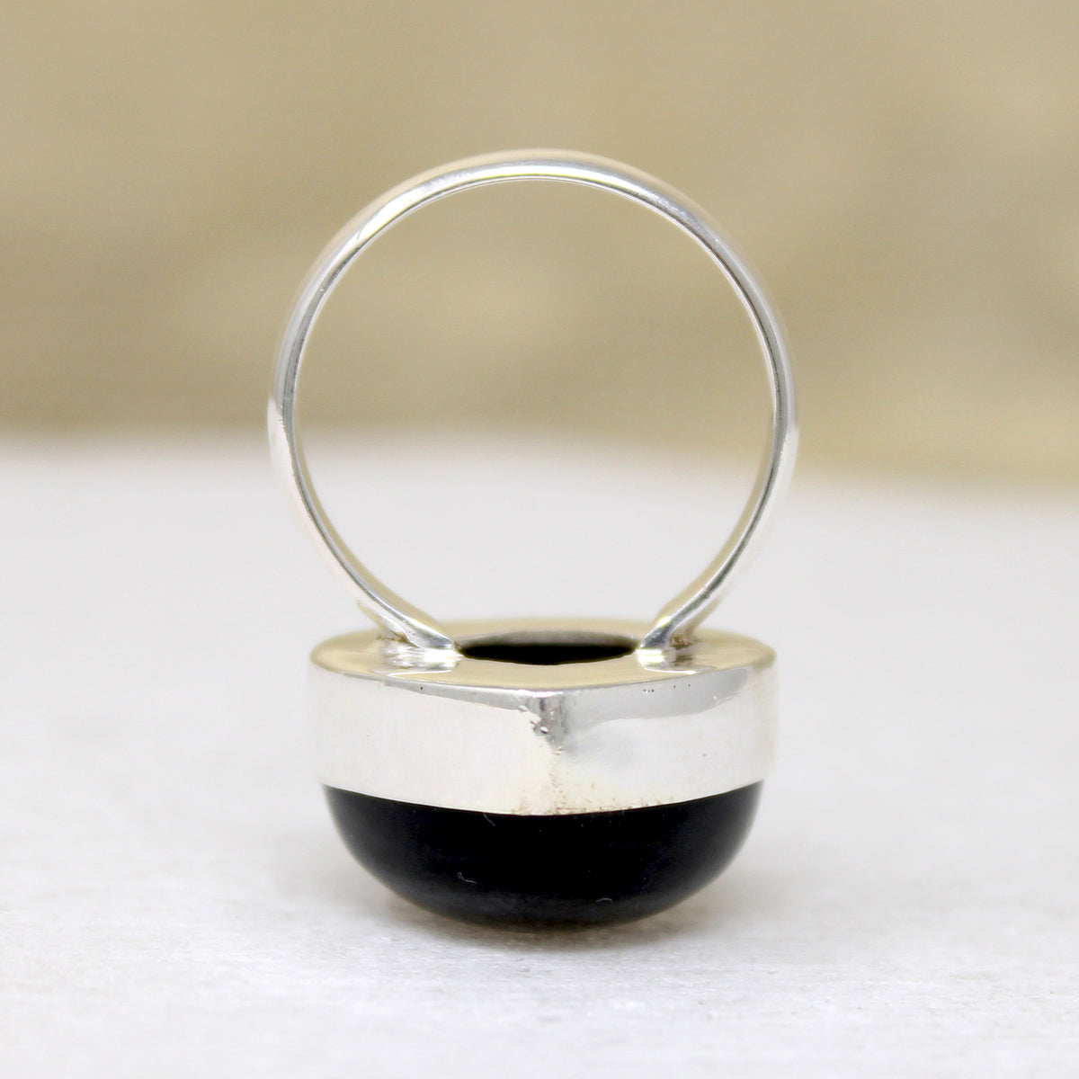 Fat Black Stone Teardrop in Sterling Silver Artisan Ring