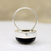 Fat Black Stone Teardrop in Sterling Silver Artisan Ring