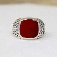 Carnelian & Engraved Sterling Artisan Signet Ring