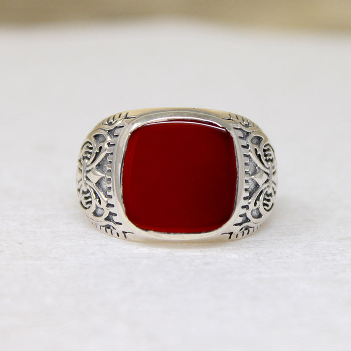 Carnelian & Engraved Sterling Artisan Signet Ring