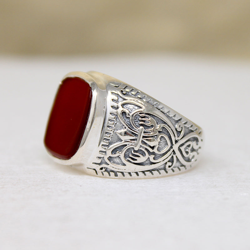 Carnelian & Engraved Sterling Artisan Signet Ring