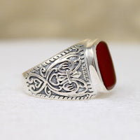 Carnelian & Engraved Sterling Artisan Signet Ring