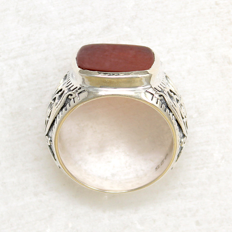 Carnelian & Engraved Sterling Artisan Signet Ring