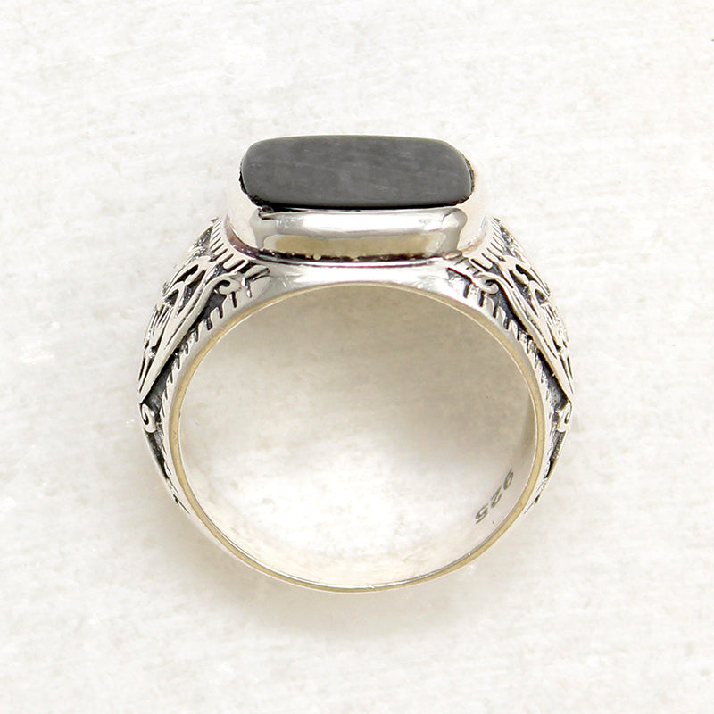 Black Onyx & Engraved Sterling Artisan Signet Ring