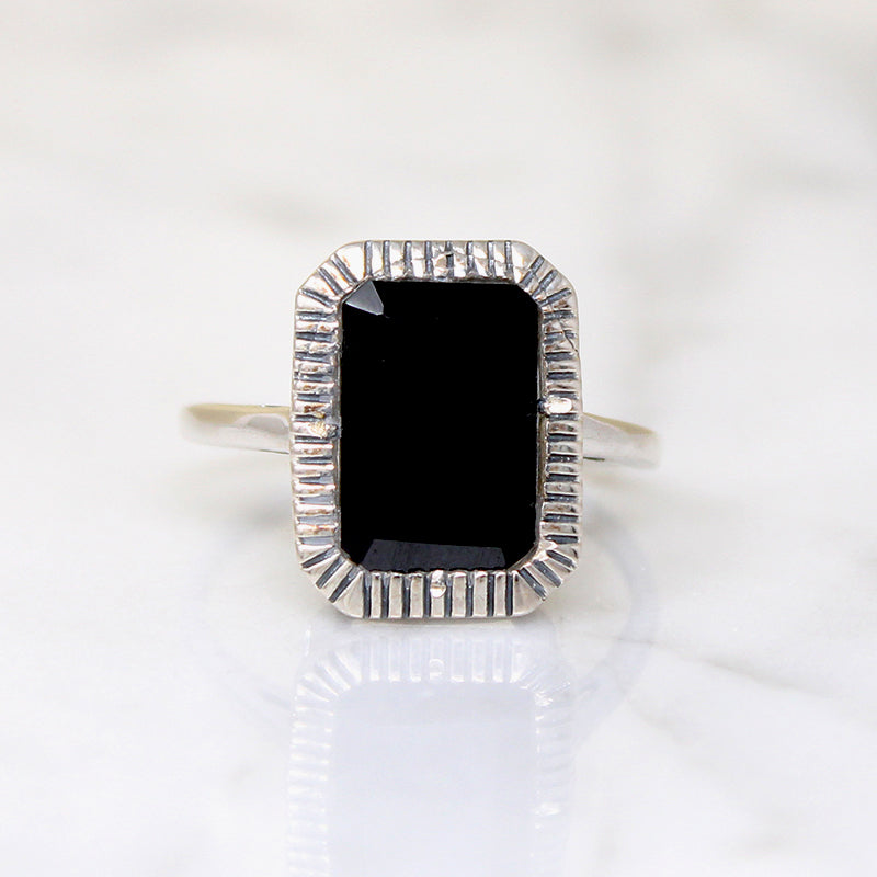 Rectangular Onyx in Sterling Silver Ring