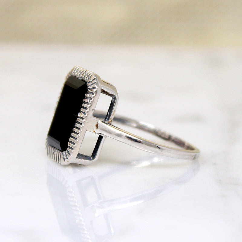 Rectangular Onyx in Sterling Silver Ring