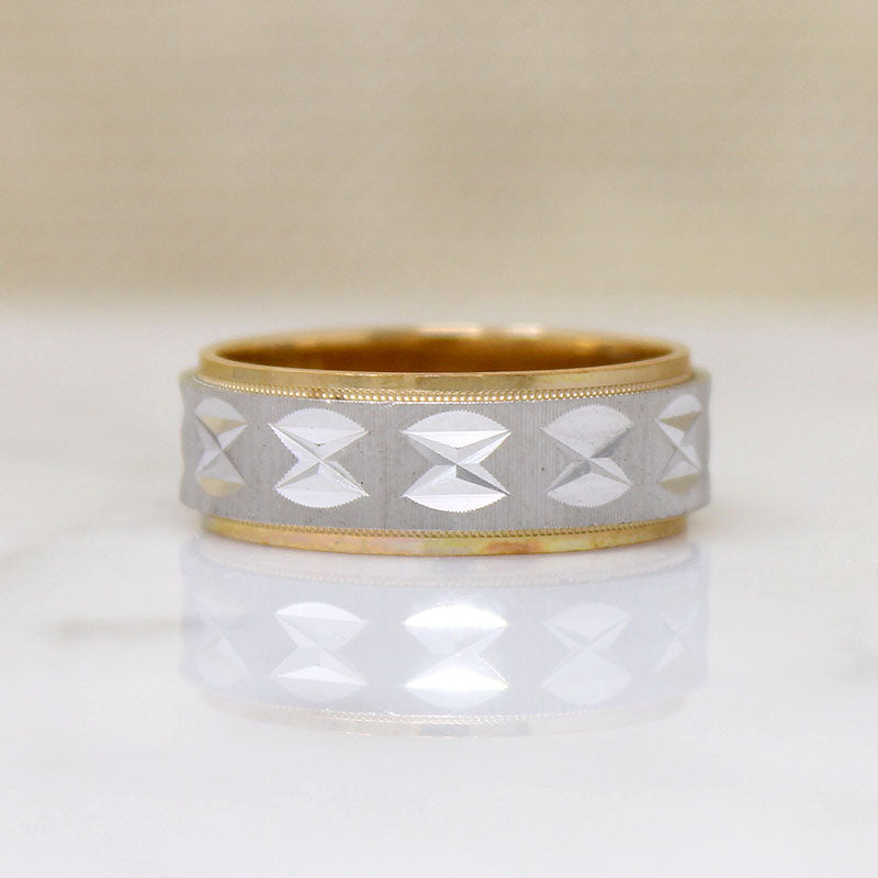 Two-Tone Gold NOS Geometric Bright Cut Band