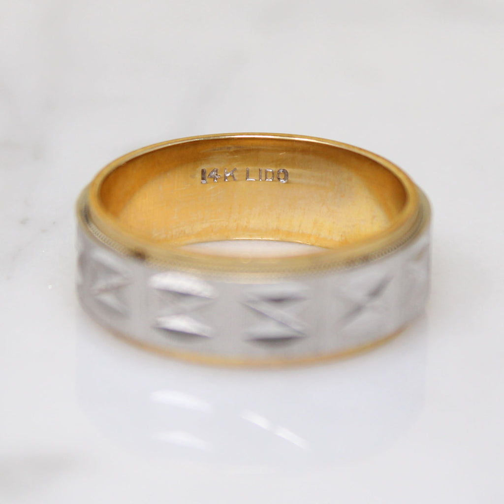 Two-Tone Gold NOS Geometric Bright Cut Band